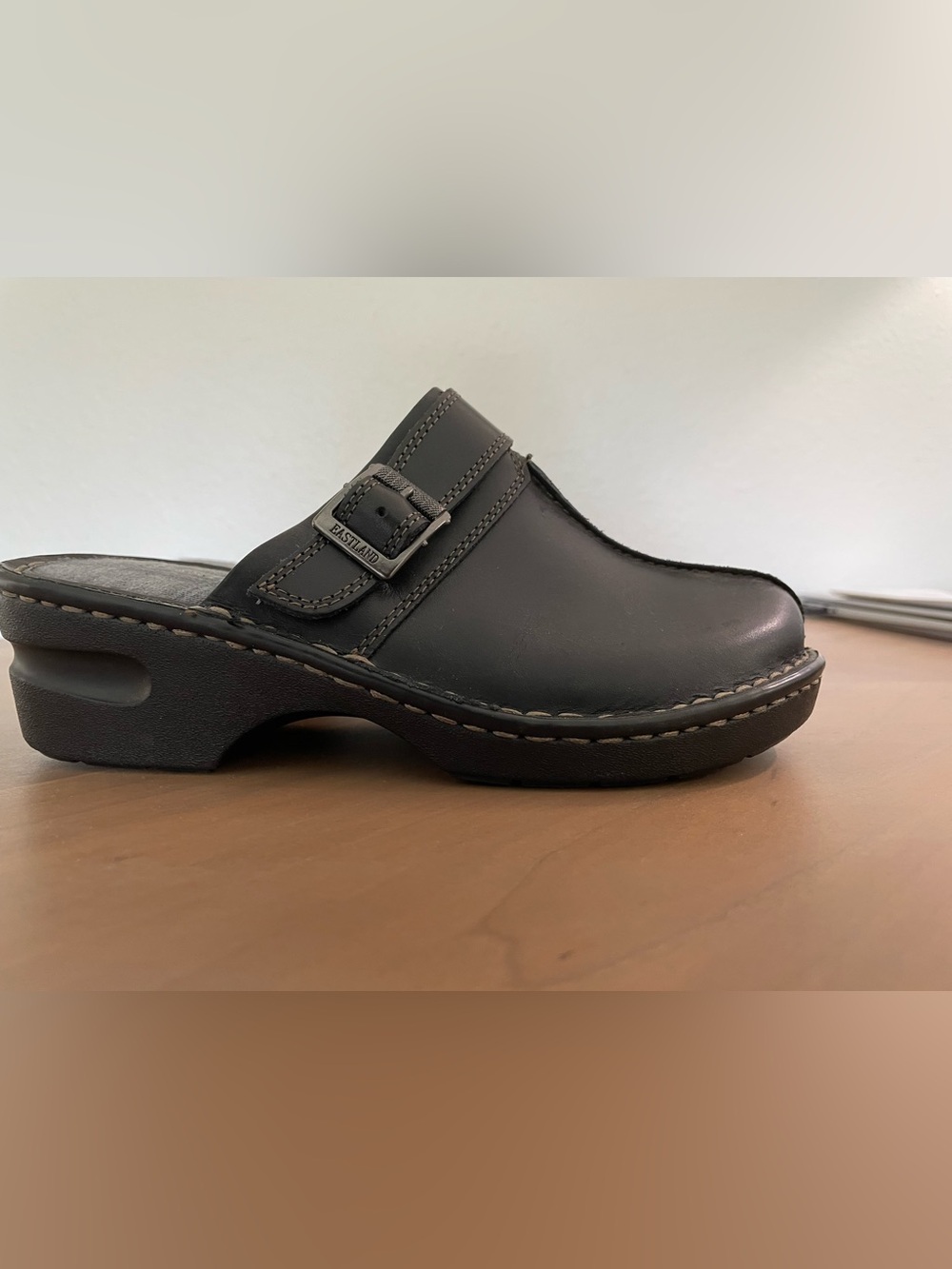 Eastland Women's Black Leather Slip-On Clog with Buckle